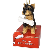 Yorkie Puppy with Bone Ornament