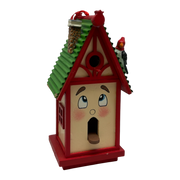 Whimsical Wooden Birdhouse Ornament - Red