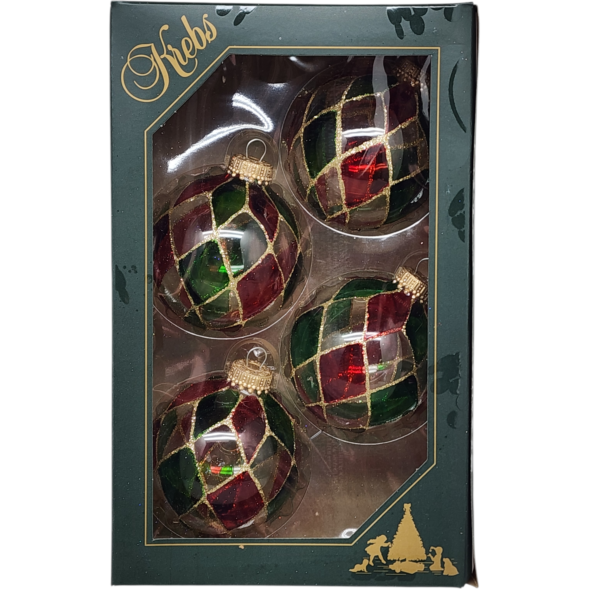 Krebs Value Glass Ornament 4 pack - Holiday Diamond Balls