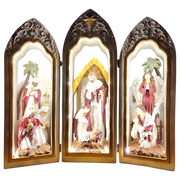 Lighted Holy Family Triptych with Pearlized Finish And Scrolls