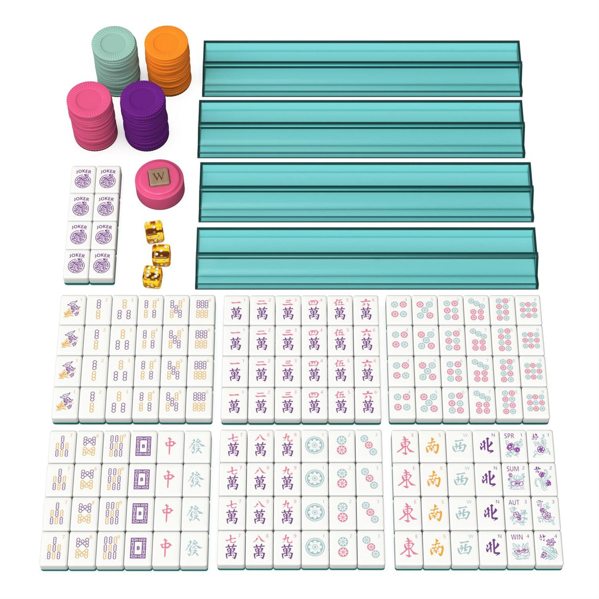 Mahjong Tile Set in Colorful Carrying Case