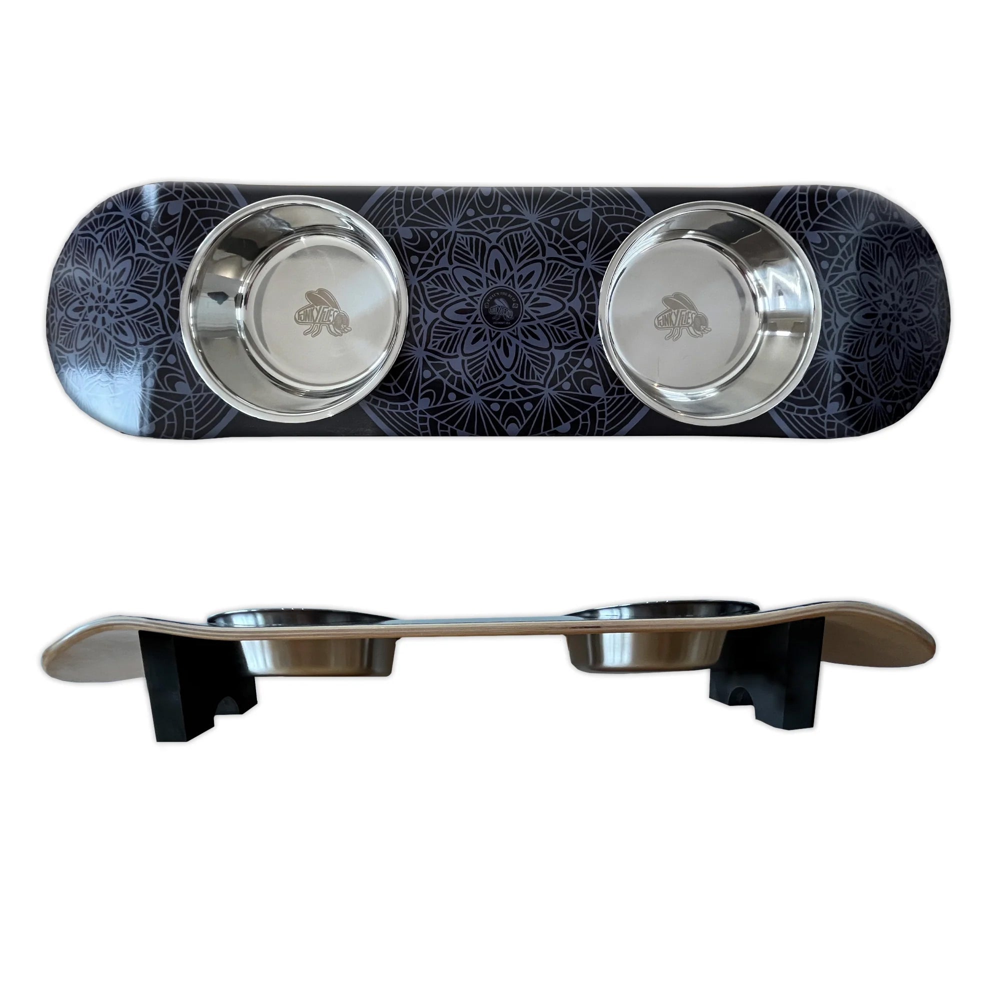 Dream Catcher - Elevated Skateboard Cat Feeding Stand with 2 Bowls