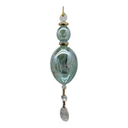 Sage Green Elongated Perfume Bottle Ornament with Crystal Dangles