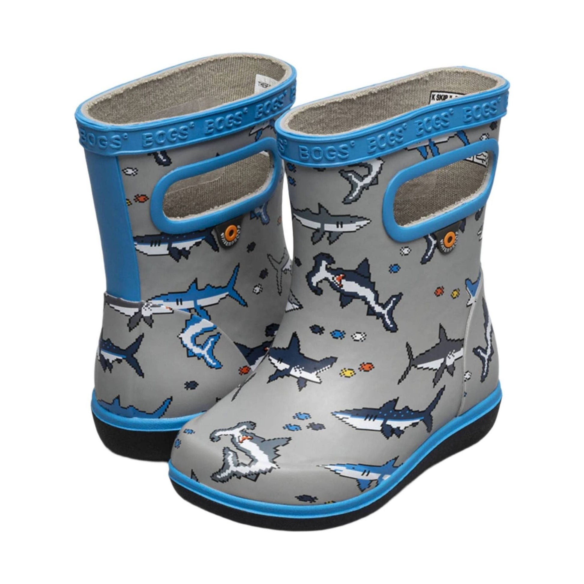 Bogs Kids' Skipper II Pixel Shark Rain Boots - Gray Multi by Lenny's Shoe & Apparel