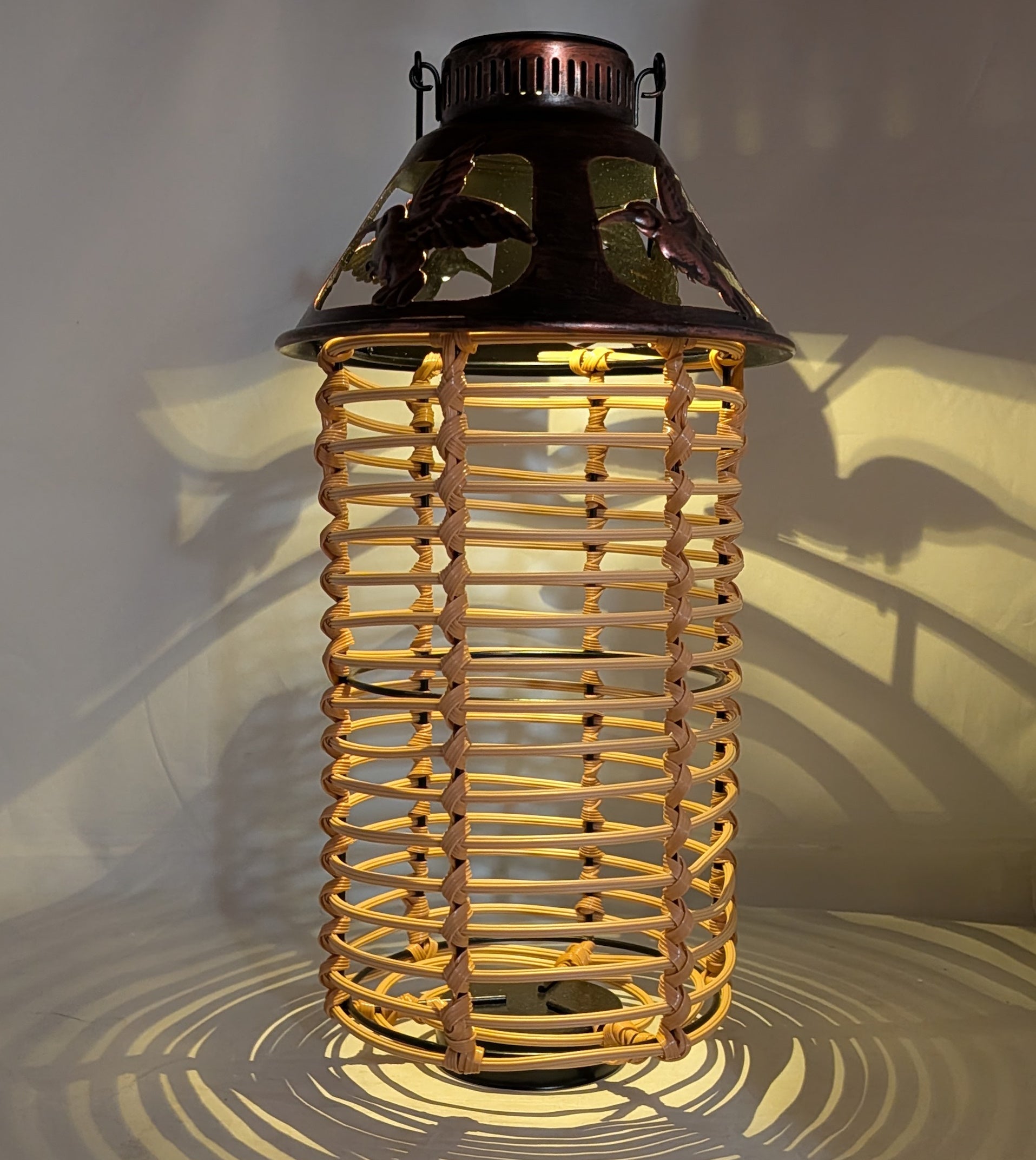 Solar-Powered Metal and Rattan Lantern -