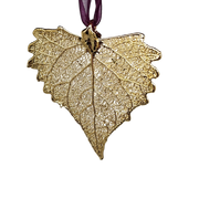 Gold Cottonwood Leaf with Sheer Ribbon Ornament