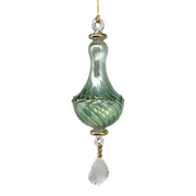 Blown Glass Twisted Chandelier Ornament with Crystal Dangle - green