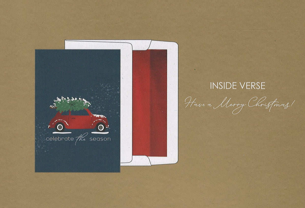 Foil Accented Embossed Cards (Vintage Car with Christmas Tree)