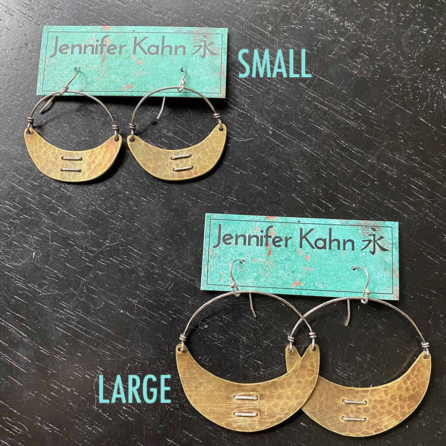Stitched Brass Crescent Earrings by jenkahnjewelry
