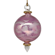 Etched Blown Glass Ball Ornament - Pink