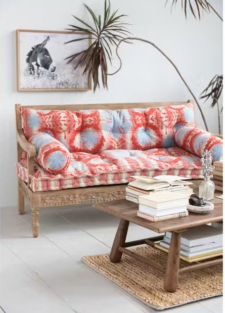 Sofa Wood Embroidered Cushions with 2 Bolster Pillows Red & Blue 59"w by Homeportonline