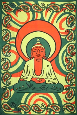 Tapestry Single Size Bubba Buddah Green & Orange by Homeportonline