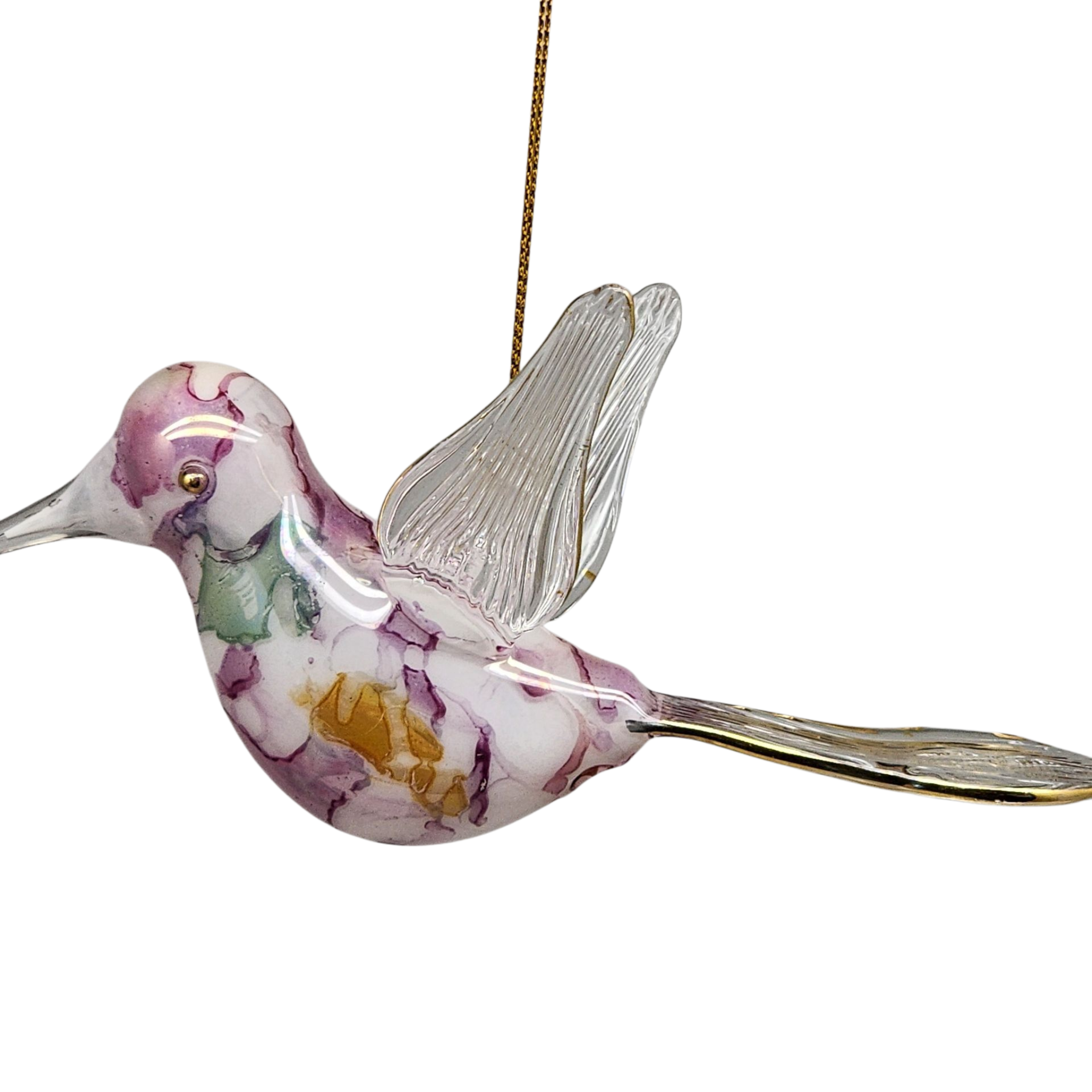 Blown Glass Hummingbird - Lilac Marble