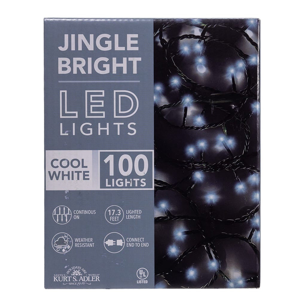 Jingle Bright 100 LED Light Set - Cool White - Green Wire