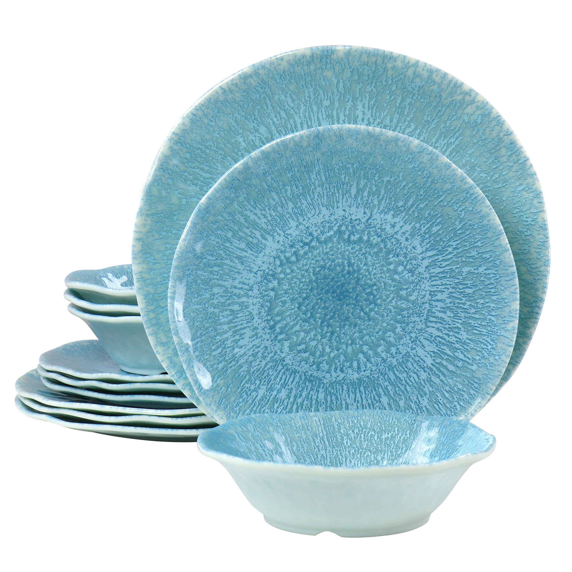 Yoko 12-Piece Round Blue Frost Melamine Dinnerware Set by Homeportonline