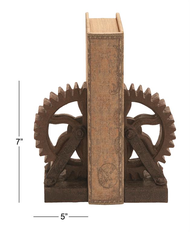 Bookends Gears Polystone Brown by Homeportonline