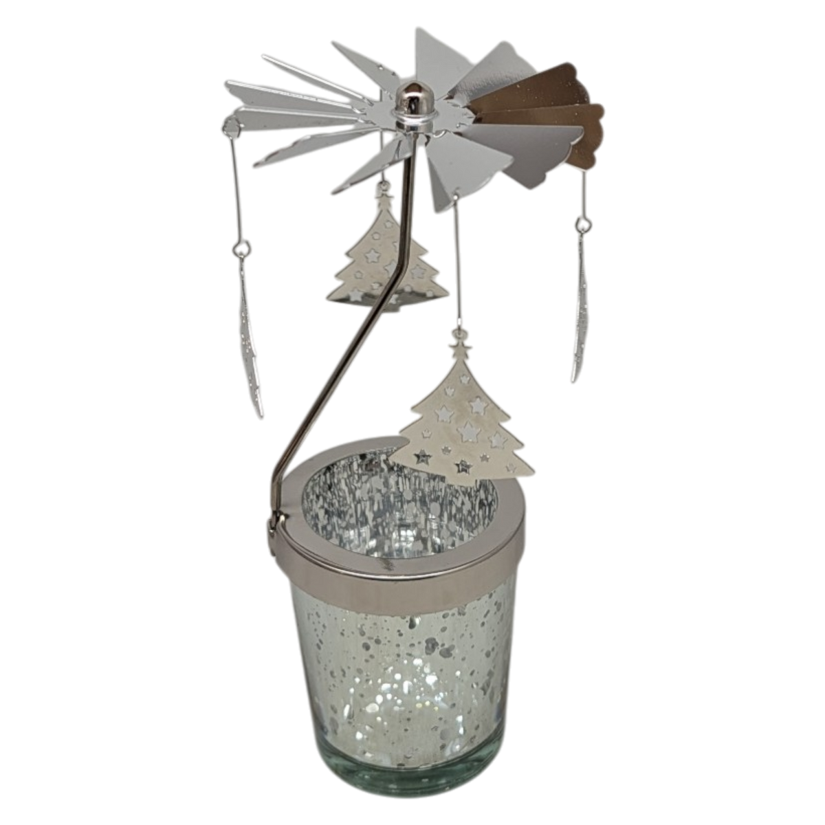 Starry Sky Rotating Candle Holder - Silver with Tree Dangles