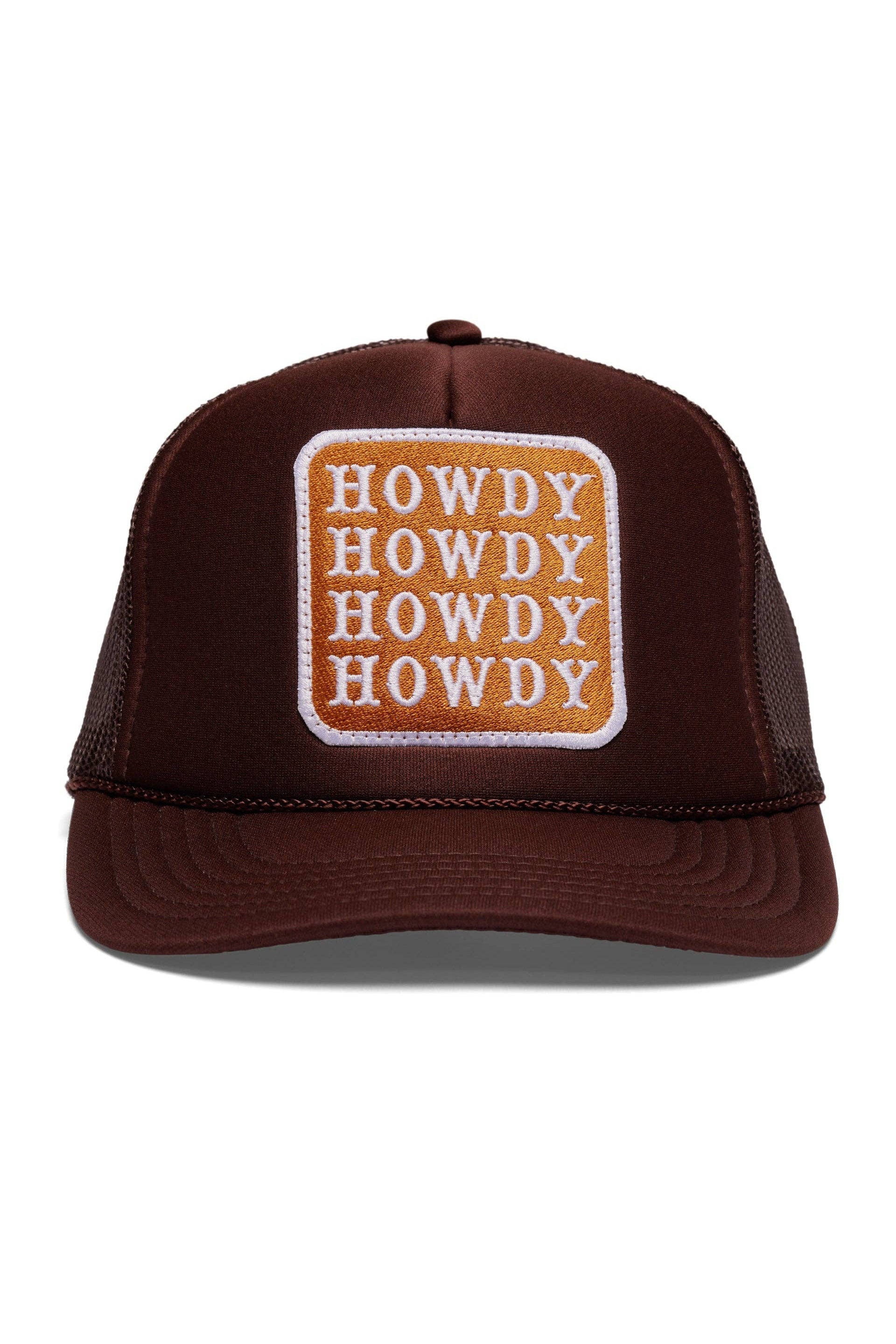 Friday Feelin' Howdy Trucker Hat in Brown by Dear Lucy