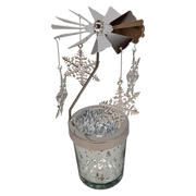 Starry Sky Rotating Candle Holder - Silver with Snowflake Dangles