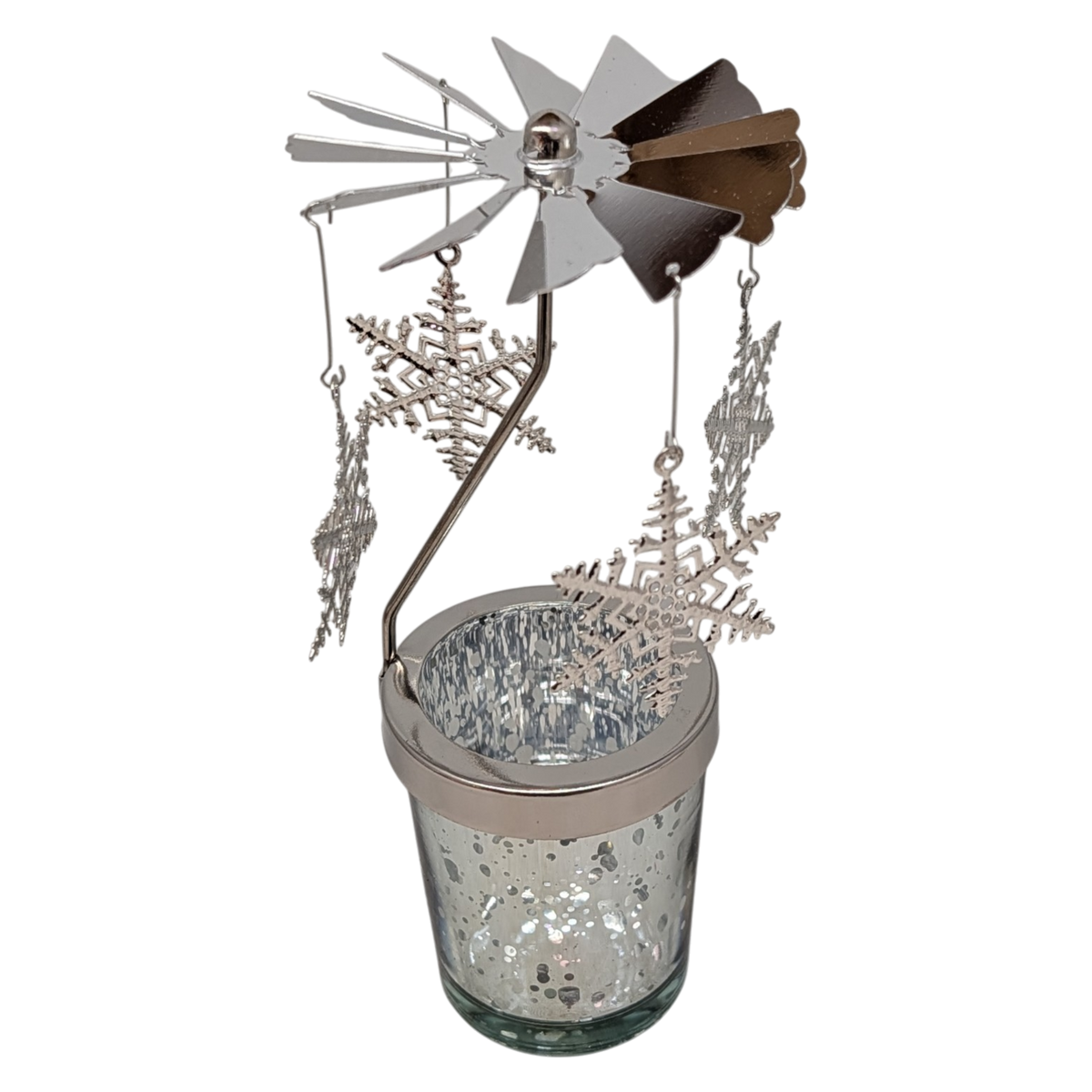 Starry Sky Rotating Candle Holder - Silver with Snowflake Dangles