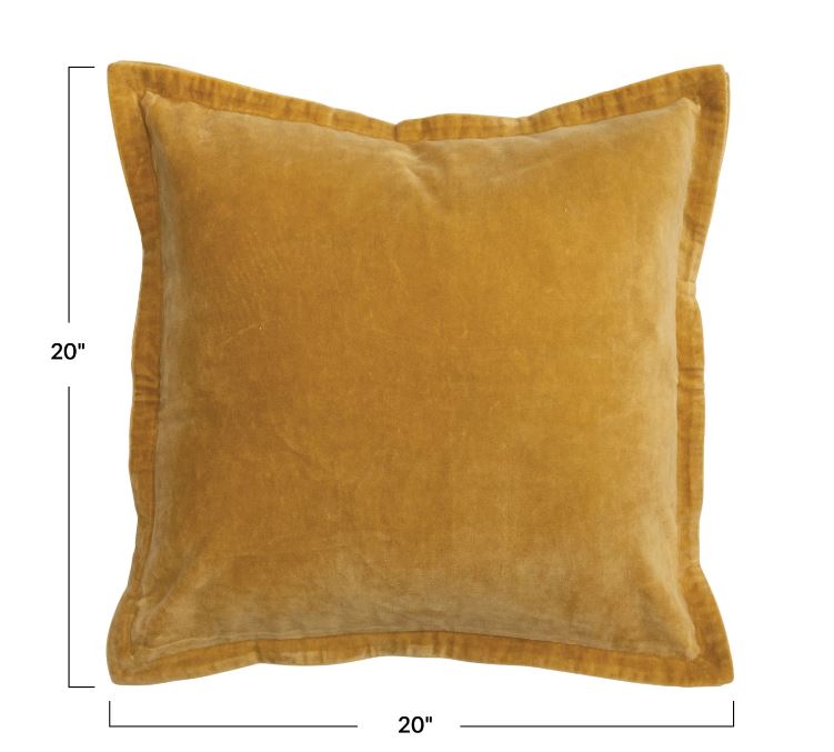 Pillow Velvet Patterned Flanged Edge Cotton Yellow 20" Square by Homeportonline