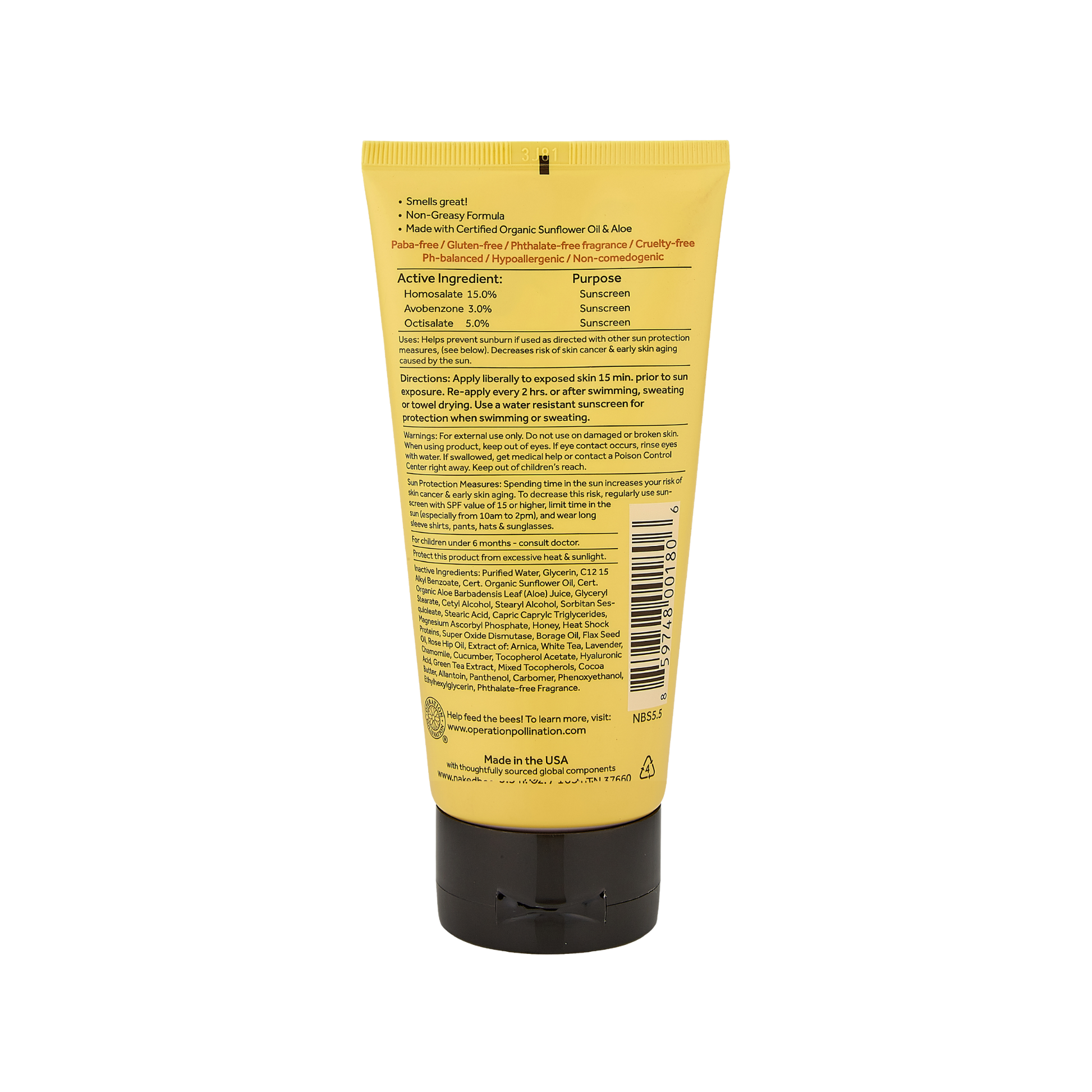 The Naked Bee - 5.5 oz. Moisturizing Sunscreen with SPF 30 by SidePony Boutique