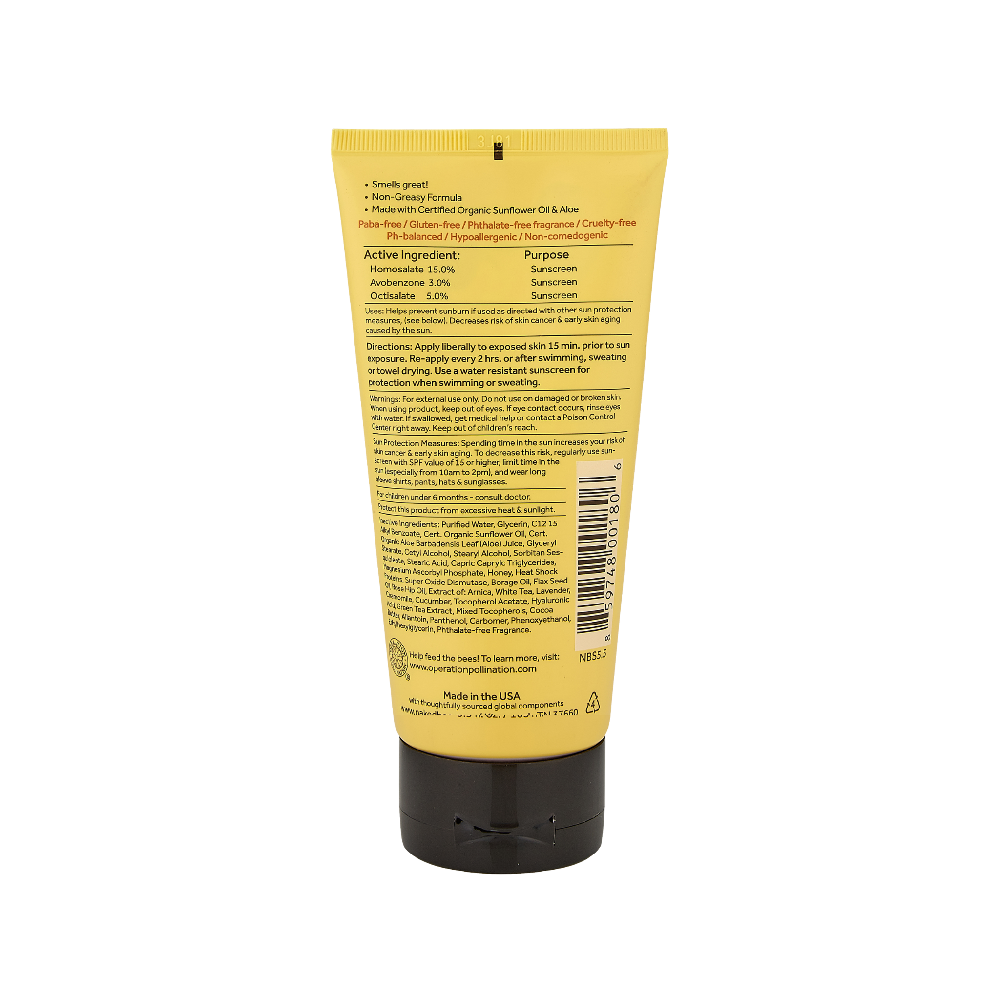 The Naked Bee - 5.5 oz. Moisturizing Sunscreen with SPF 30 by SidePony Boutique