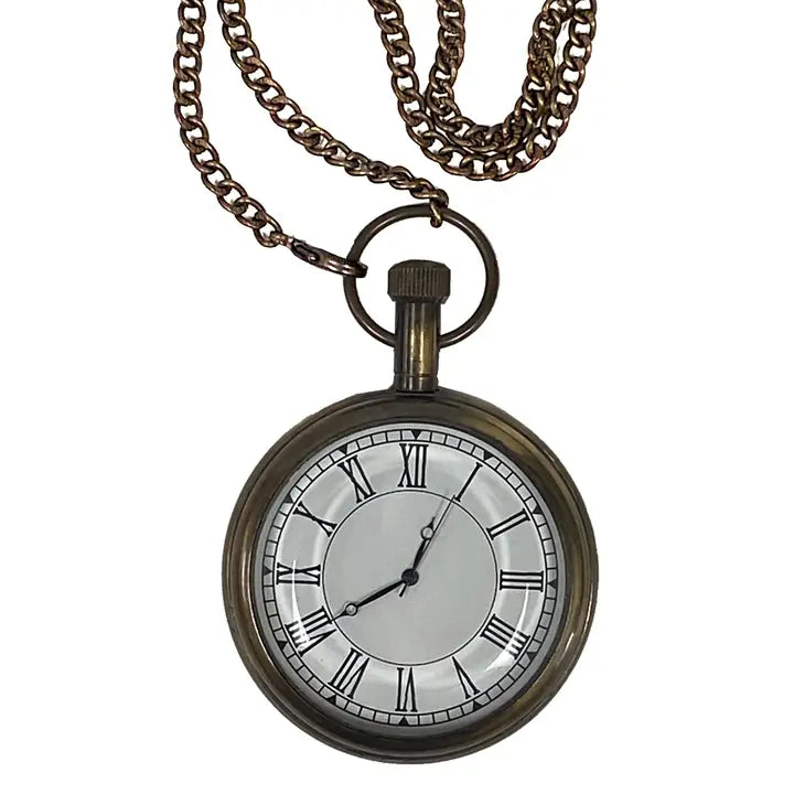 Antiqued Brass Pocket Watch in Vintage Wooden Box