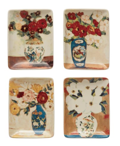 Decorative Stoneware Dish Flowers & Vase 4 Styles 3" x 4" (Sold Individually) by Homeportonline