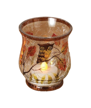 Hand Painted Crackle Glass Tealight Holder - Owl