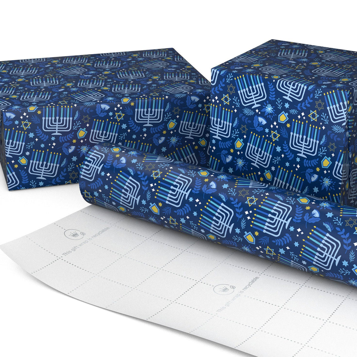 Festive Collage on Navy Hanukkah Wrapping Paper Roll