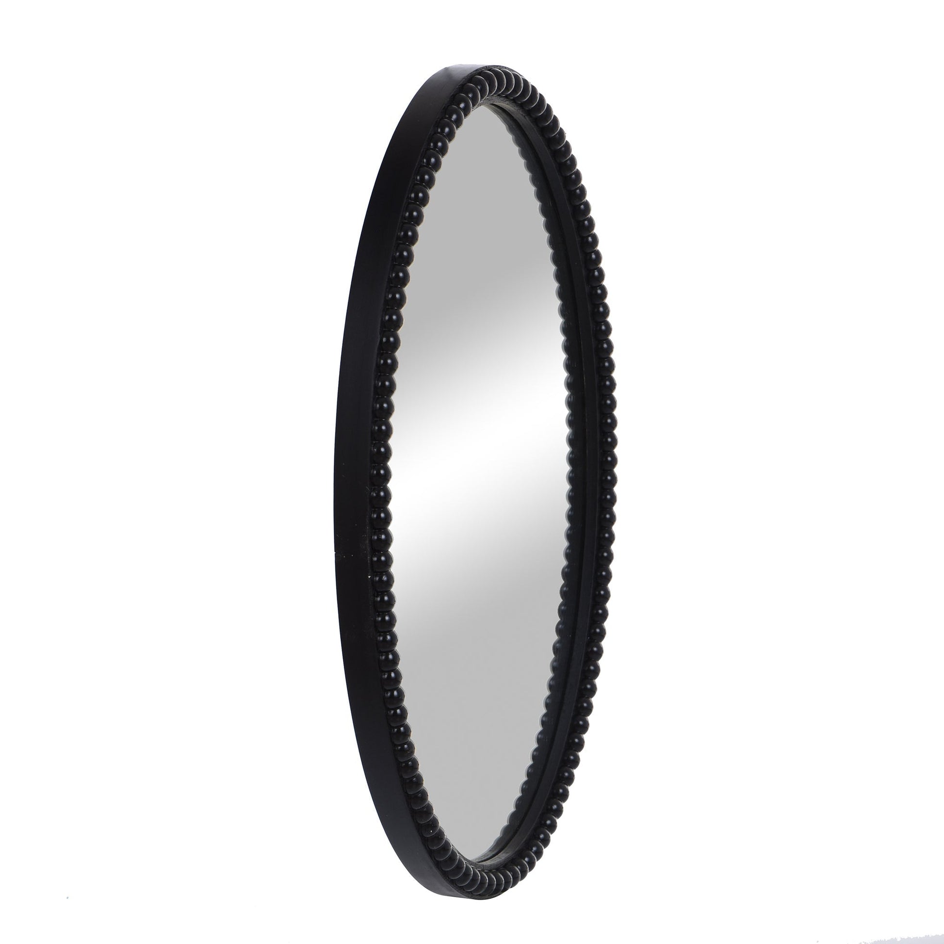Mirror Oval Wooden Beaded Black 25in x 17in by Homeportonline