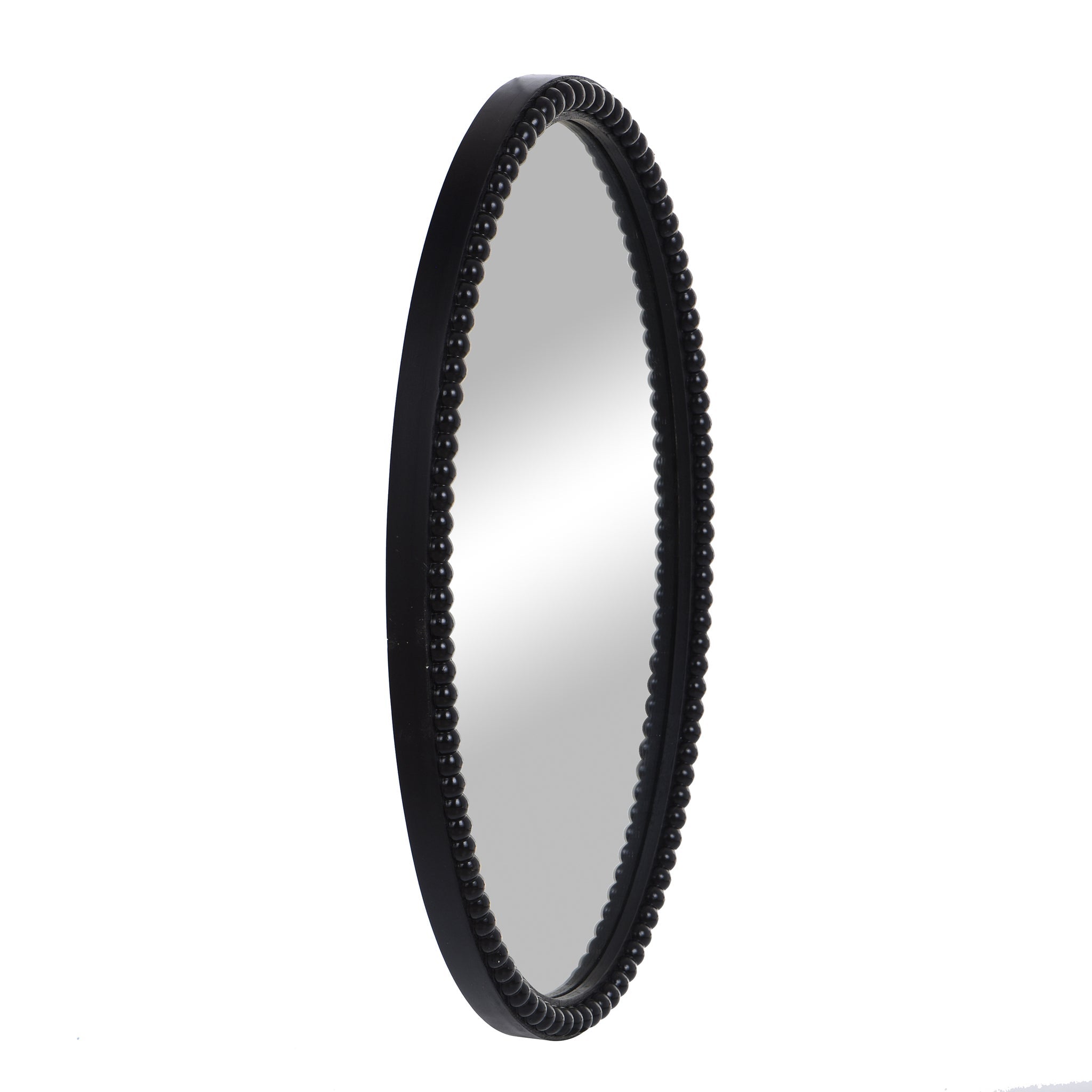 Mirror Oval Wooden Beaded Black 25in x 17in by Homeportonline