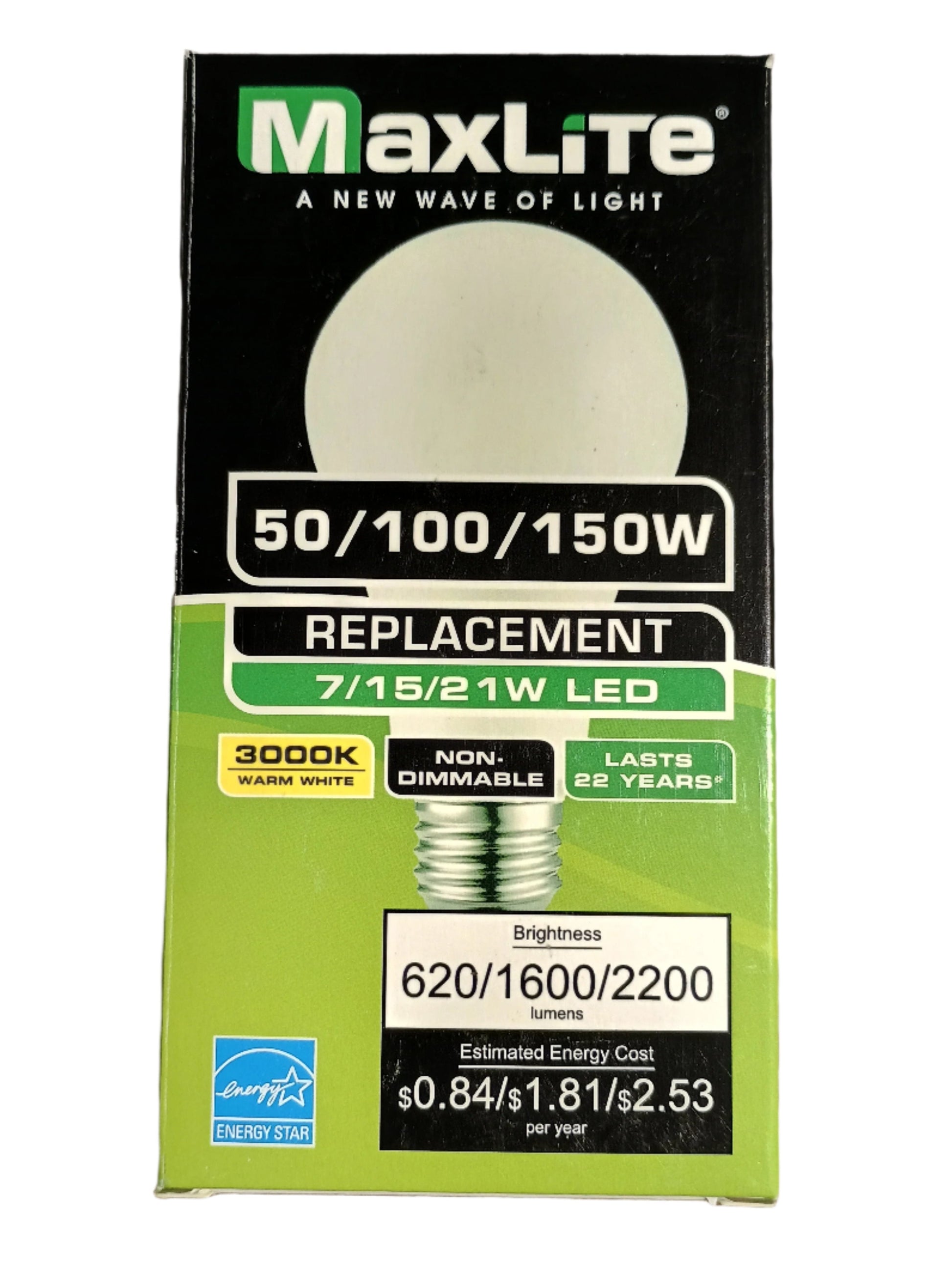 LED 3 Way Light Bulb 7/15/21W (50/100/150W Equivalent), E26, 620/1600/2200 Lumens, 3000K CCT by Homeportonline