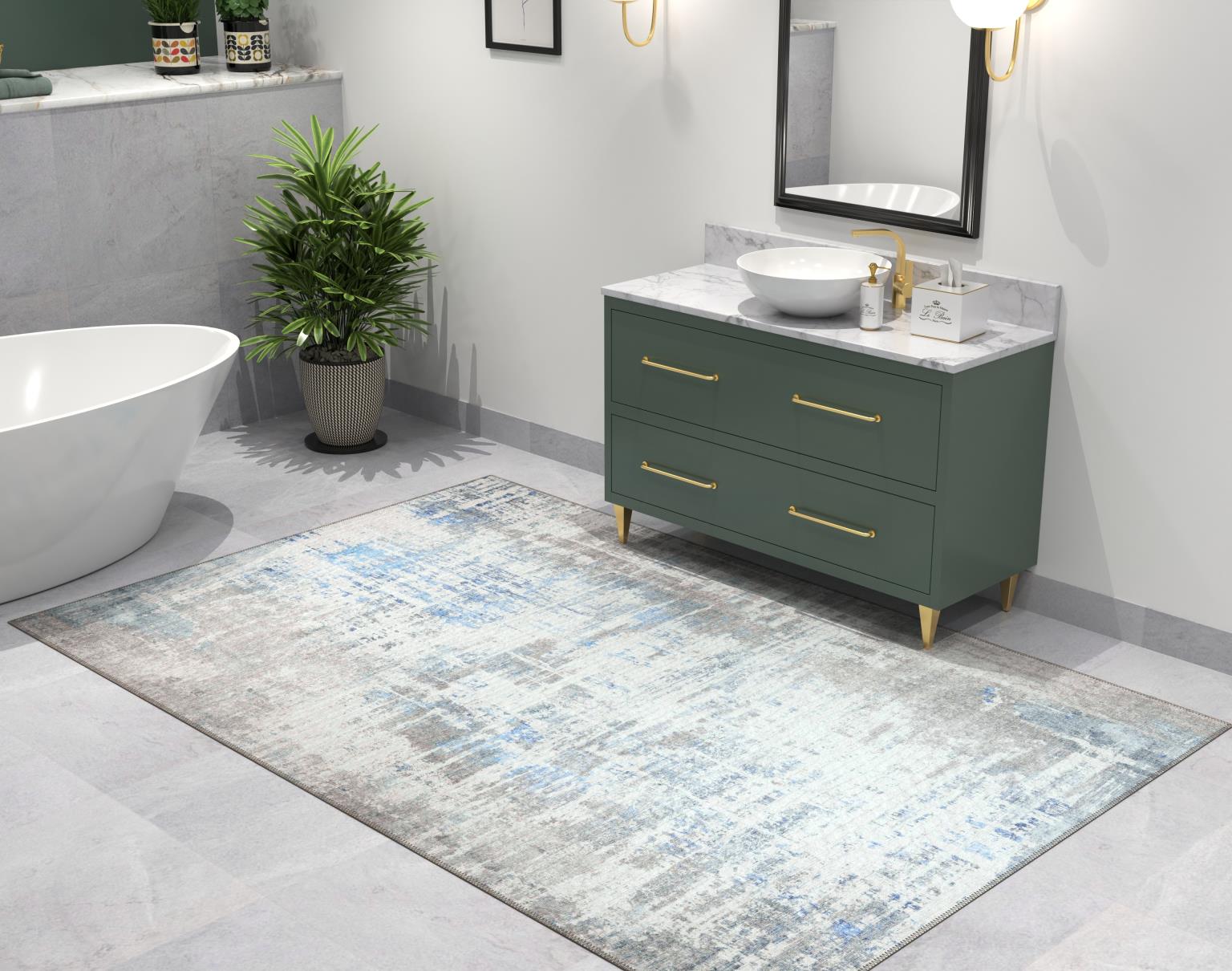 London Elements Grey/Blue Washable Rug Runner 2'6" x 7'6" by Homeportonline