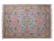 Rug Dhurrie Woven Distressed Printed Cotton With Fringe Pinks & Blues 5' x 8' by Homeportonline