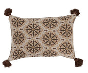 Pillow Lumbar Cotton Blend With Tassels Brown, Gold & Red Medallions Design 16" x 24" by Homeportonline