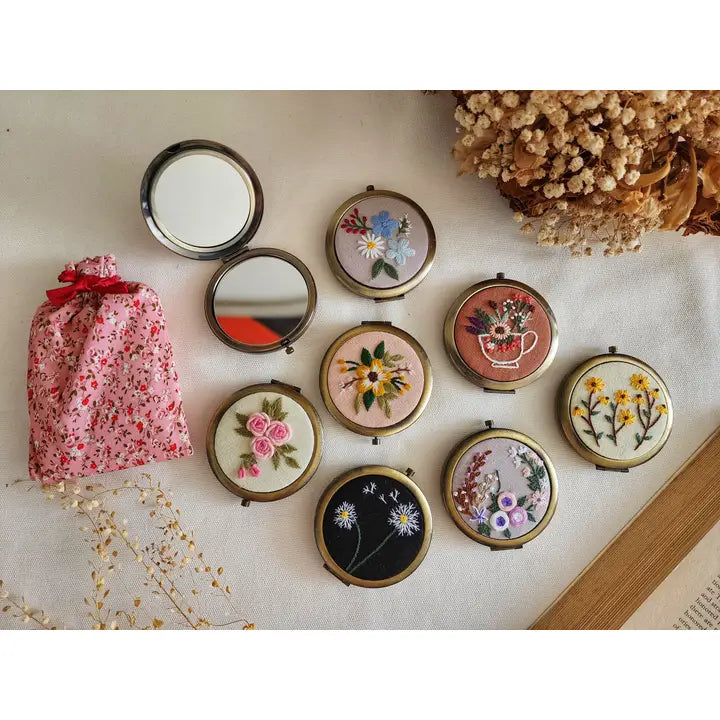 Floral Embroidered Compact Mirror
