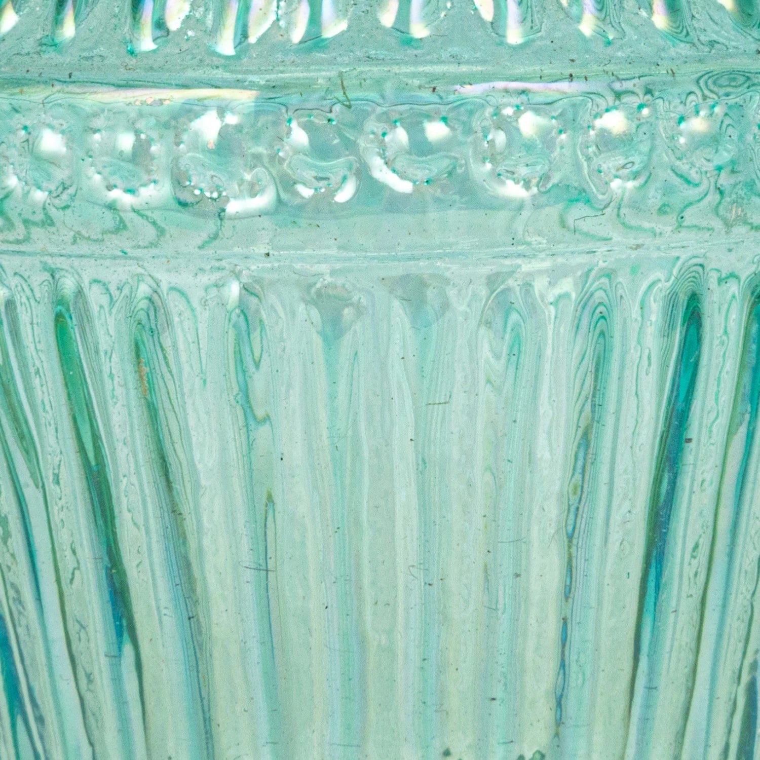 Vase Debossed Glass Teal Medium 5" High by Homeportonline