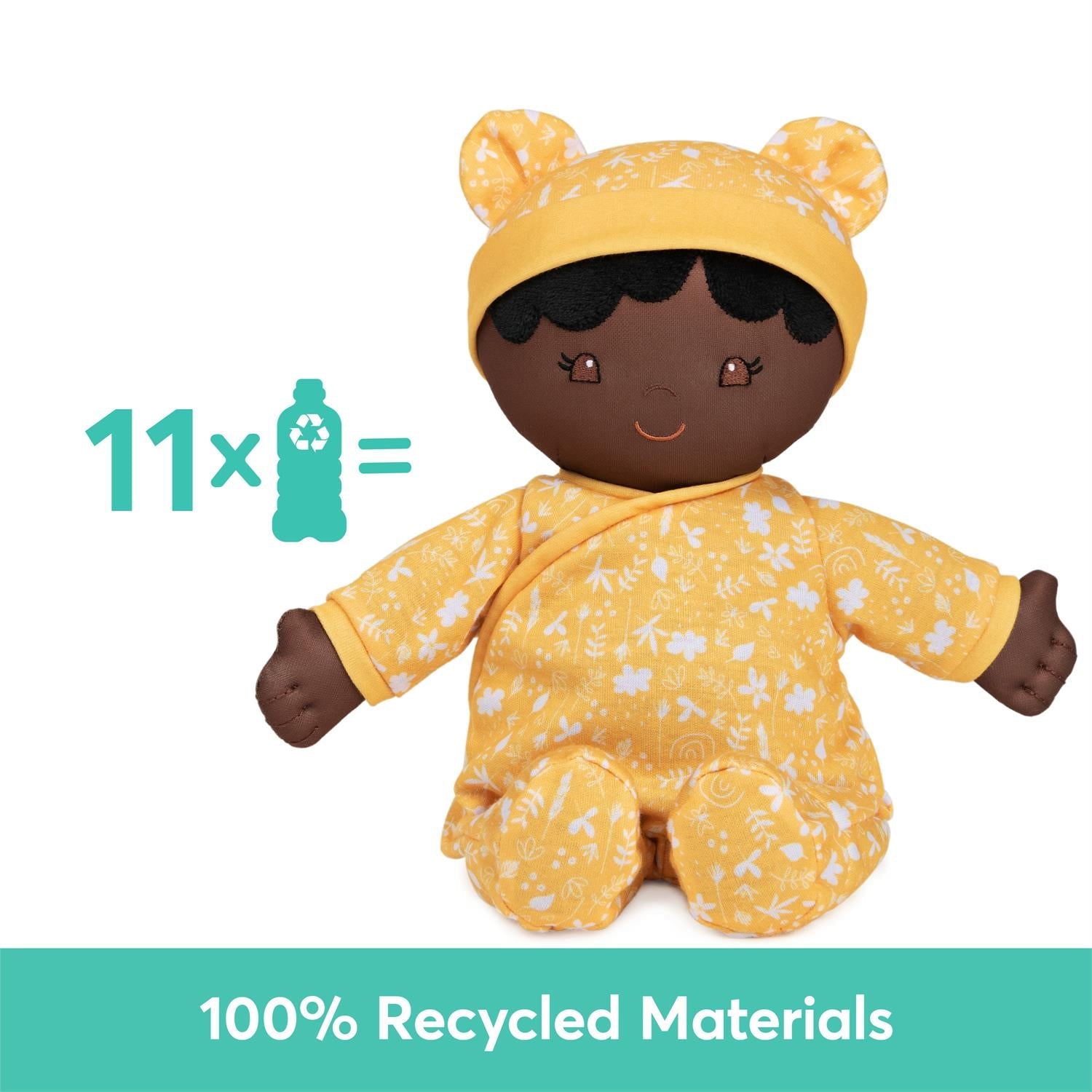 Plush Baby Doll Sustainable Camellia Dressed In A Yellow Onesie by Homeportonline
