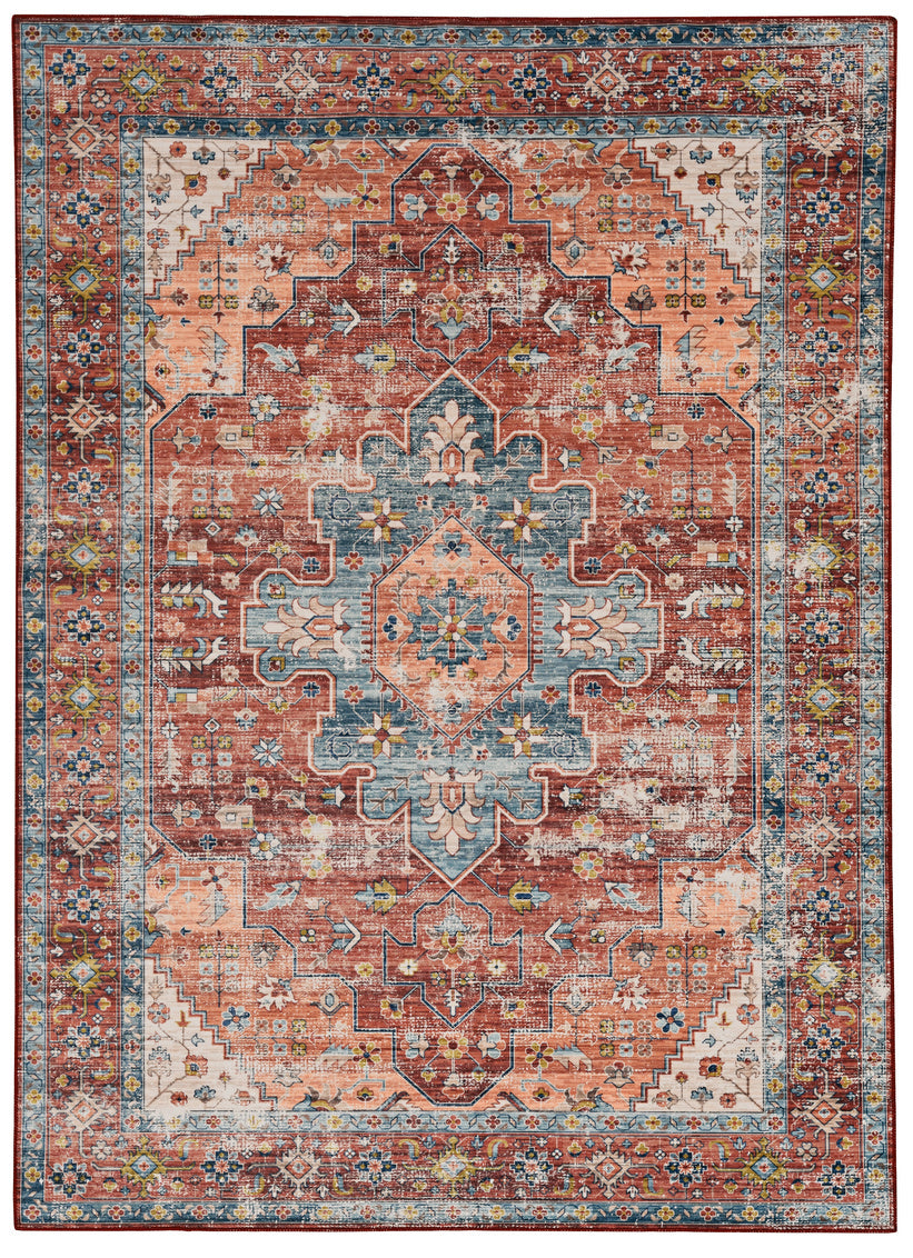 Washable Carter Rust and Ivory Rug 5ft x 7ft by Homeportonline