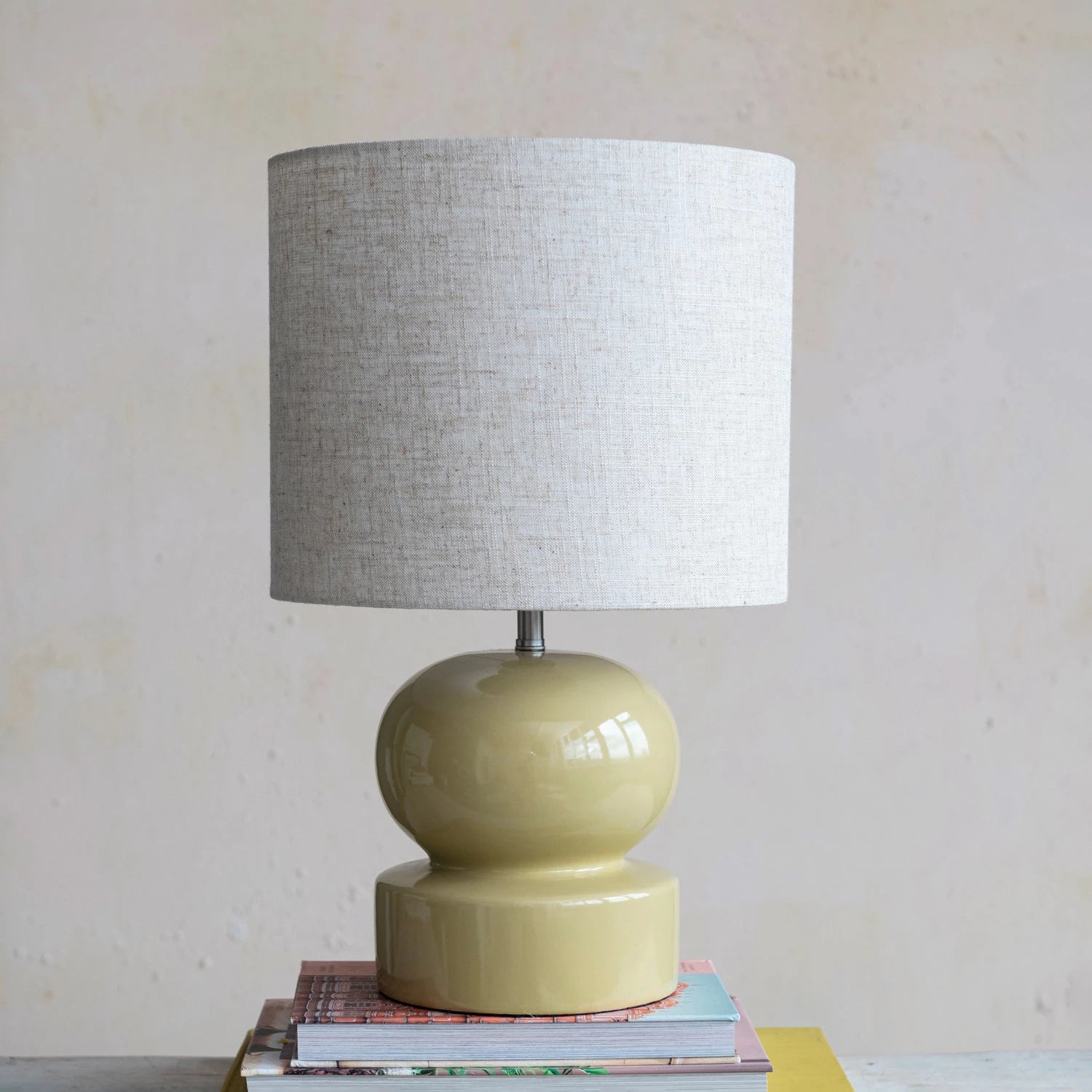 Lamp Tabletop Ceramic Celery Green Linen Shade by Homeportonline