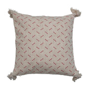 Pillow Embroidered Dots & Tassels Cotton Slub Cream & Red 20" Square by Homeportonline