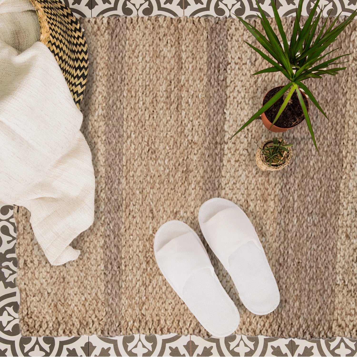 Rug Runner Handwoven Seagrass & Cornhusks Natural Stripes 6.5' Long by Homeportonline