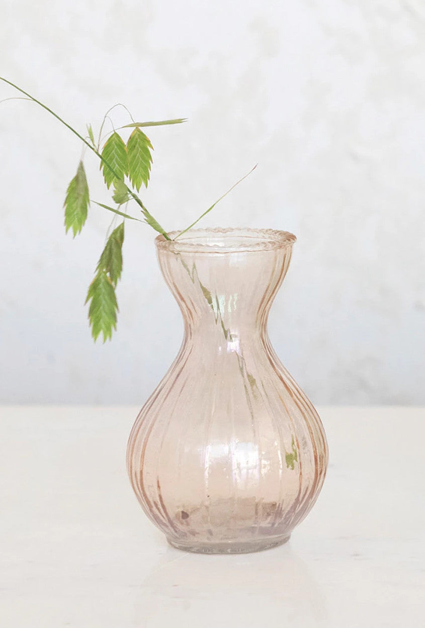 Vase Debossed Glass Pink 4.25" High Small by Homeportonline