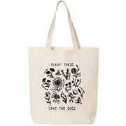 "Plant These, Save the Bees" Natural Tote Bag