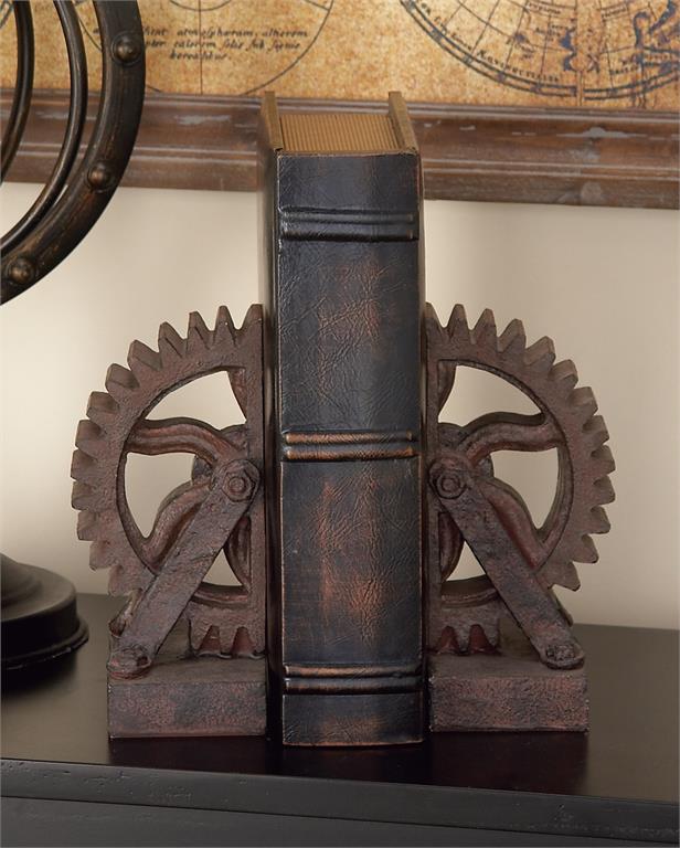 Bookends Gears Polystone Brown by Homeportonline