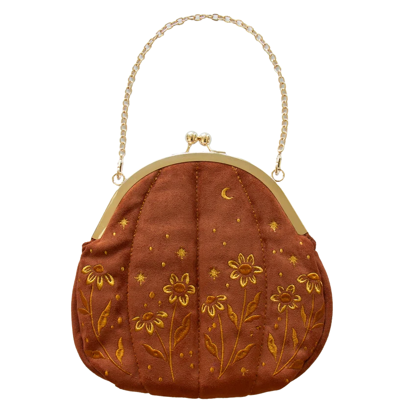 Sale!Embroidered Velvet Pumpkin Purse - Crossbody / Top Handle