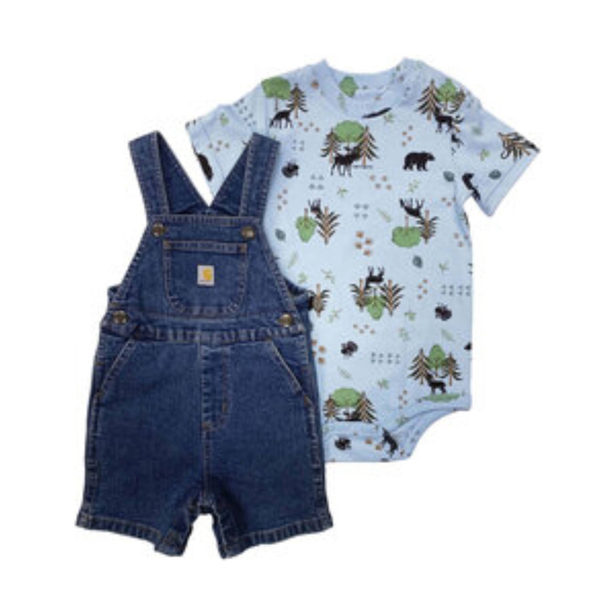 Carhartt Boys' Infant Short Sleeve Printed Bodysuit And Denim Shortall Set - Denim Medium Wash by Lenny's Shoe & Apparel