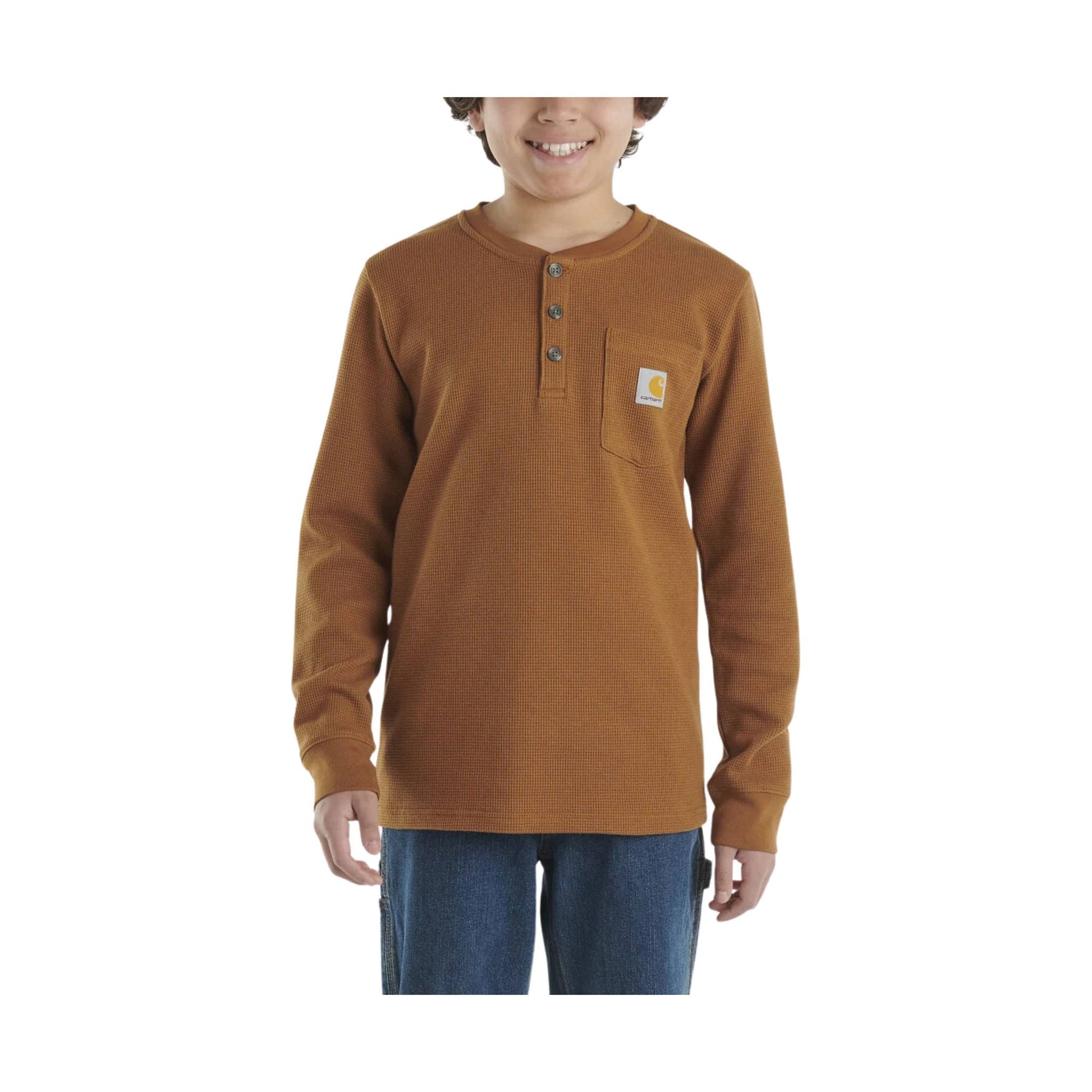 Carhartt Boys' Long Sleeve Henley Pocket Tee - Brown by Lenny's Shoe & Apparel